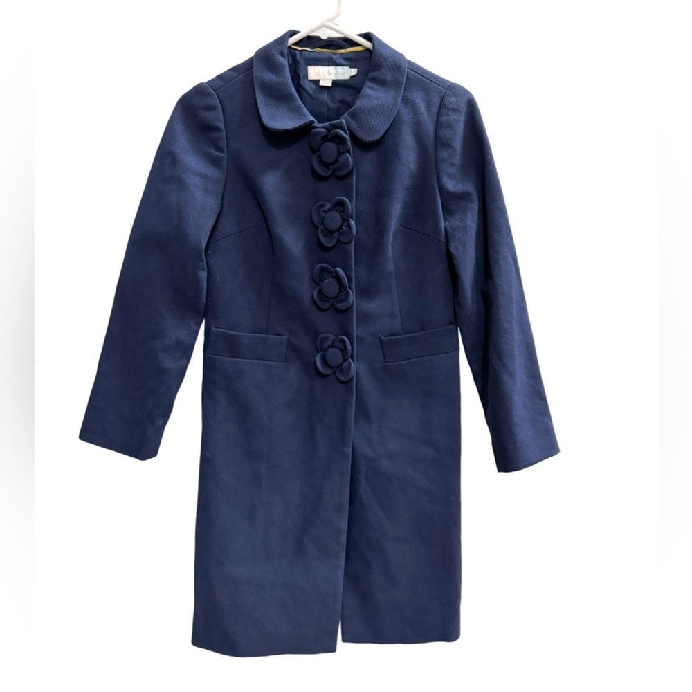 BODEN Blazer Pea Coat with Flower Buttons Navy Blue Size 2 Petite